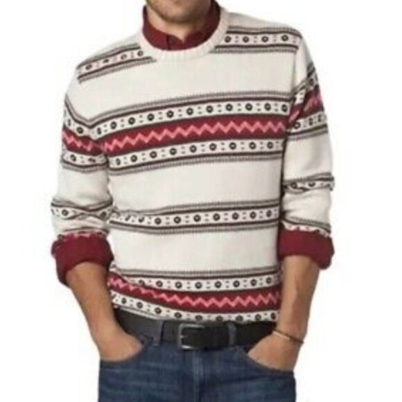 Chaps Logan Men’s Large Chunky Knit Crew Neck Holiday Sweater Red White Winter - Picture 2 of 9